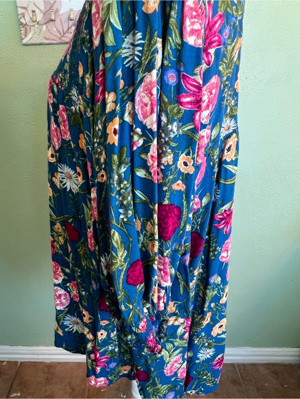 Terra and Sky - Floral Smocked Blue Women's Top - Picture 5 of 7